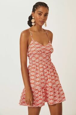 Anthropologie Sleeveless Somerset Poplin Mini Dress Orange Cream Size XS